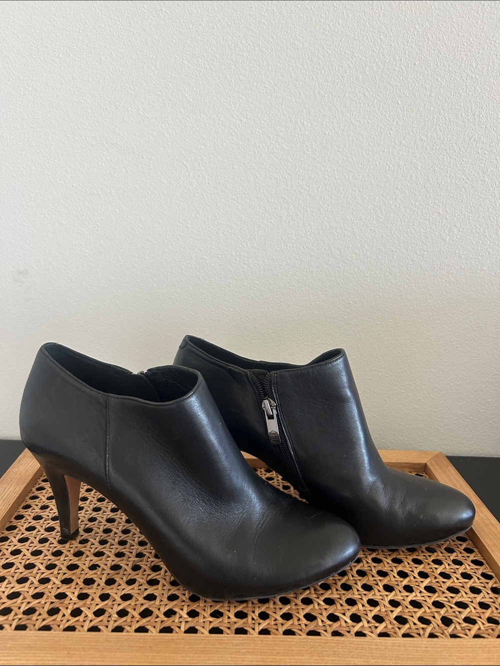 Vince Camuto Black Leather Ankle Booties with Side Zip